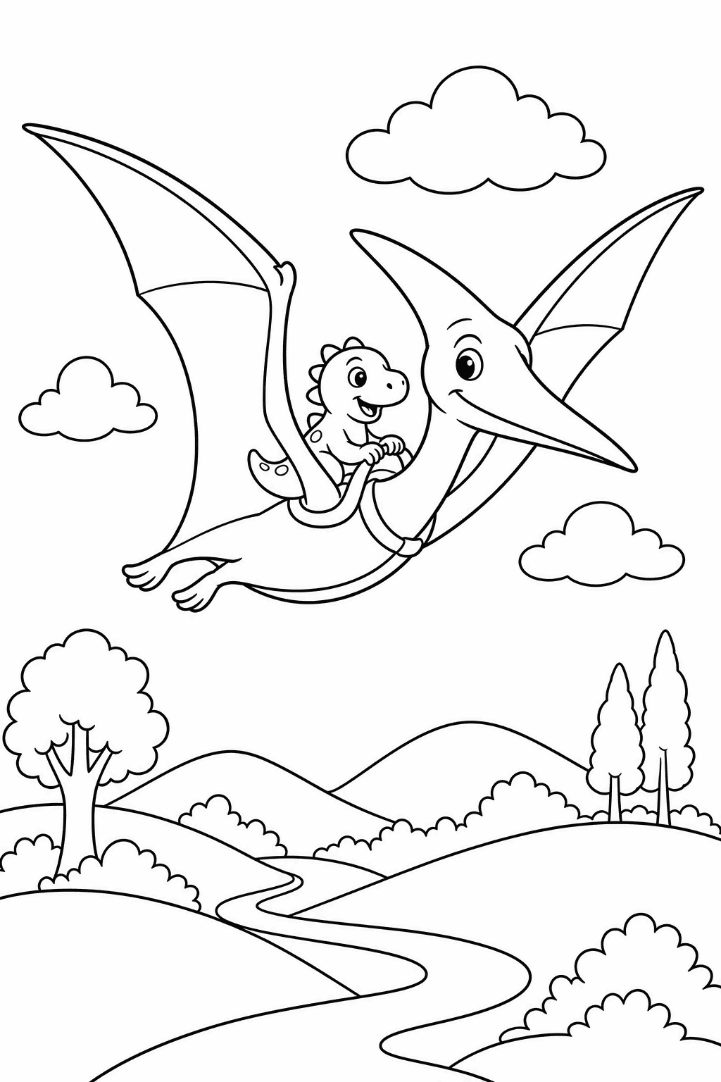 Pteranodon Ride — free printable dinosaur coloring page