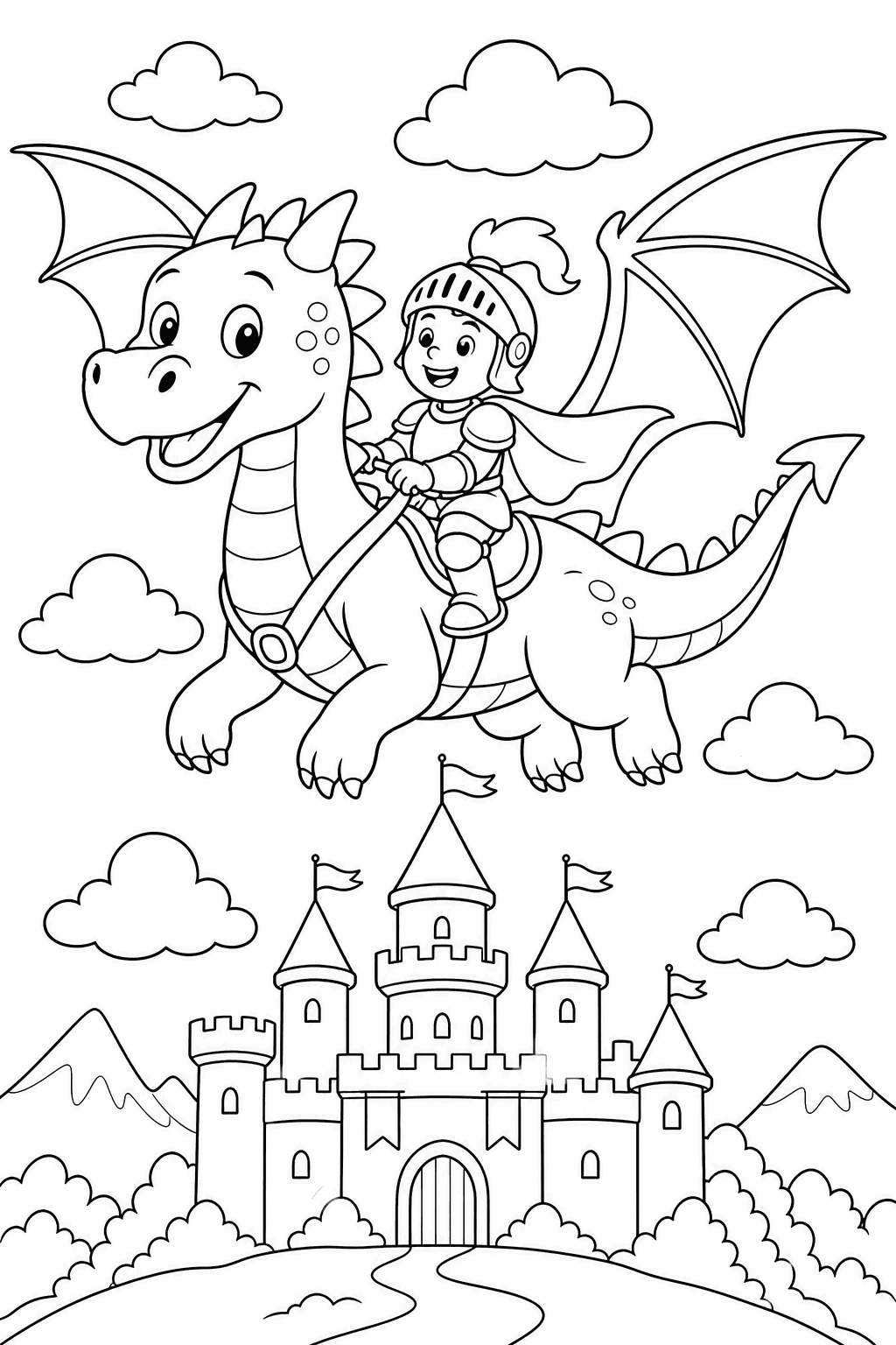 Castle Flyover — free printable dragon coloring page
