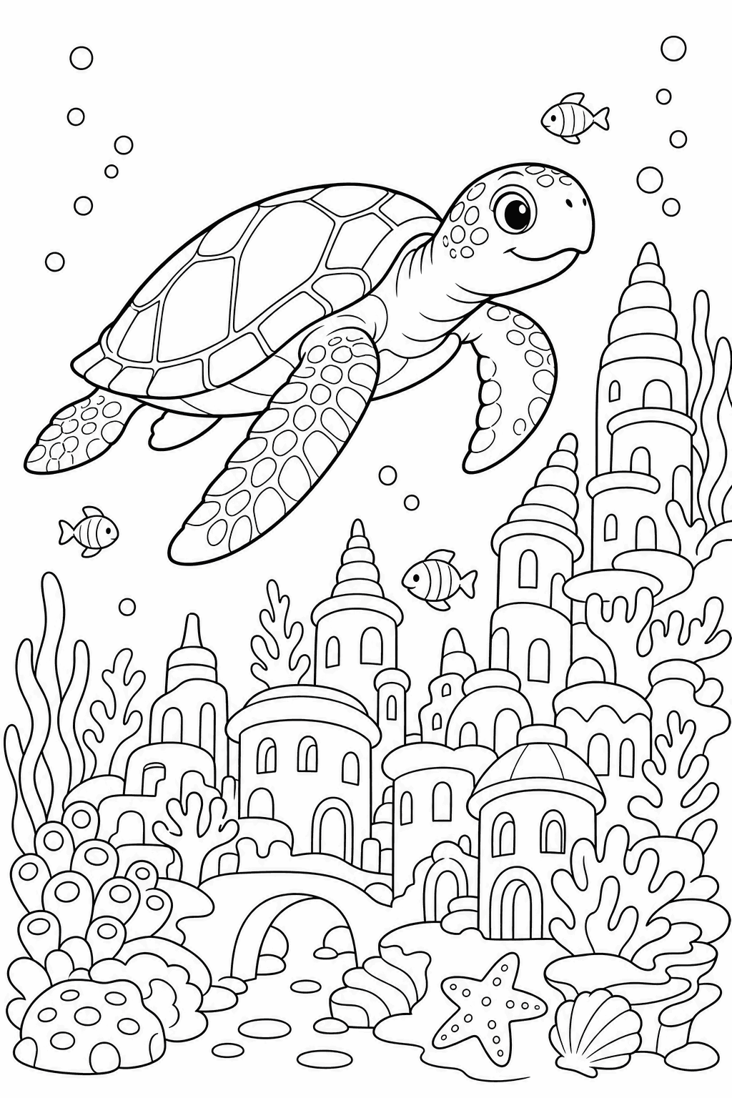 Reef City Turtle — free printable ocean coloring page