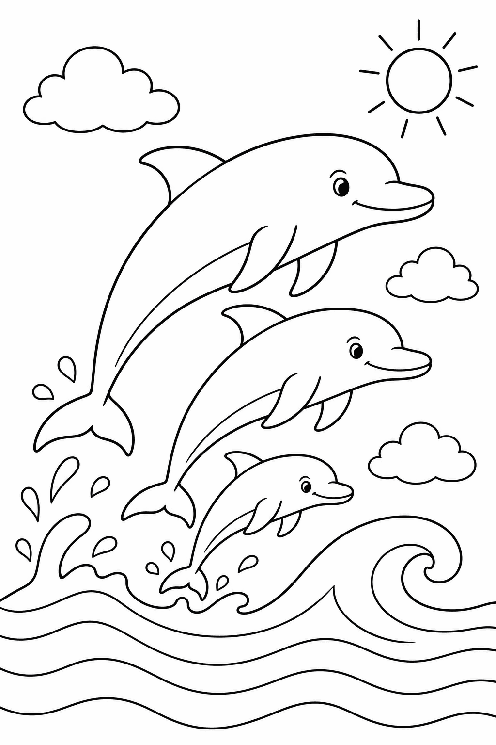 Leaping Dolphins — free printable ocean coloring page