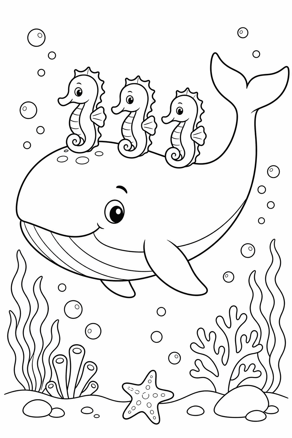 Whale Ride — free printable ocean coloring page