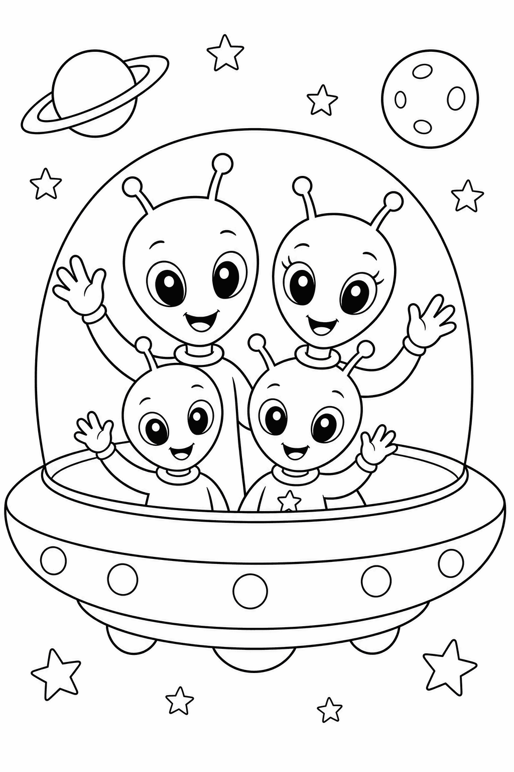 Alien Hello — free printable space coloring page