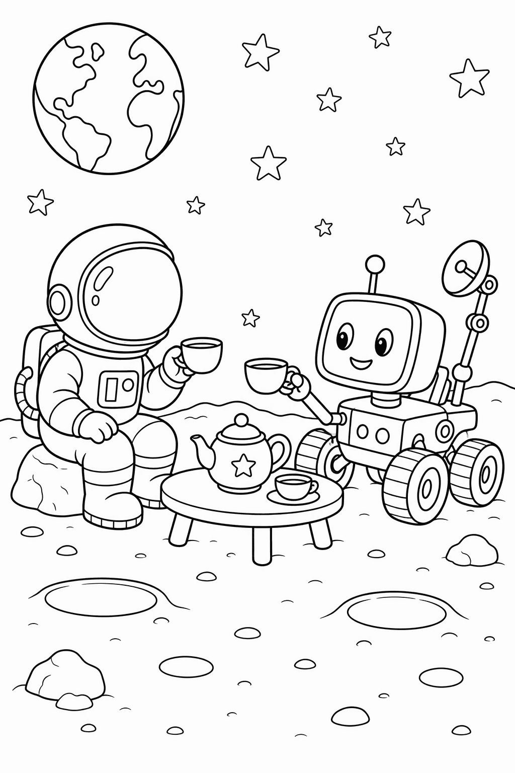 Moon Rover Tea — free printable space coloring page