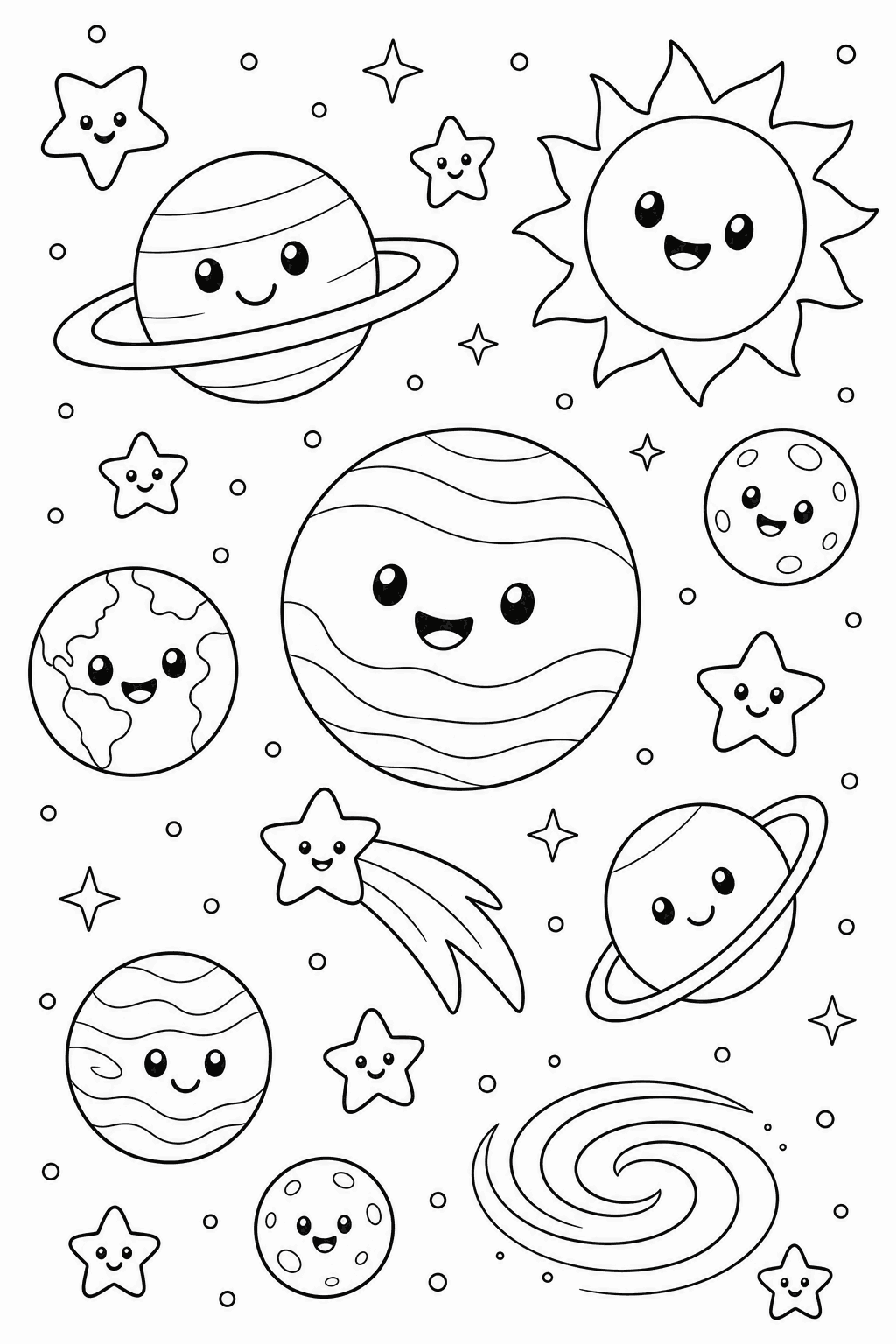 Happy Galaxy — free printable space coloring page