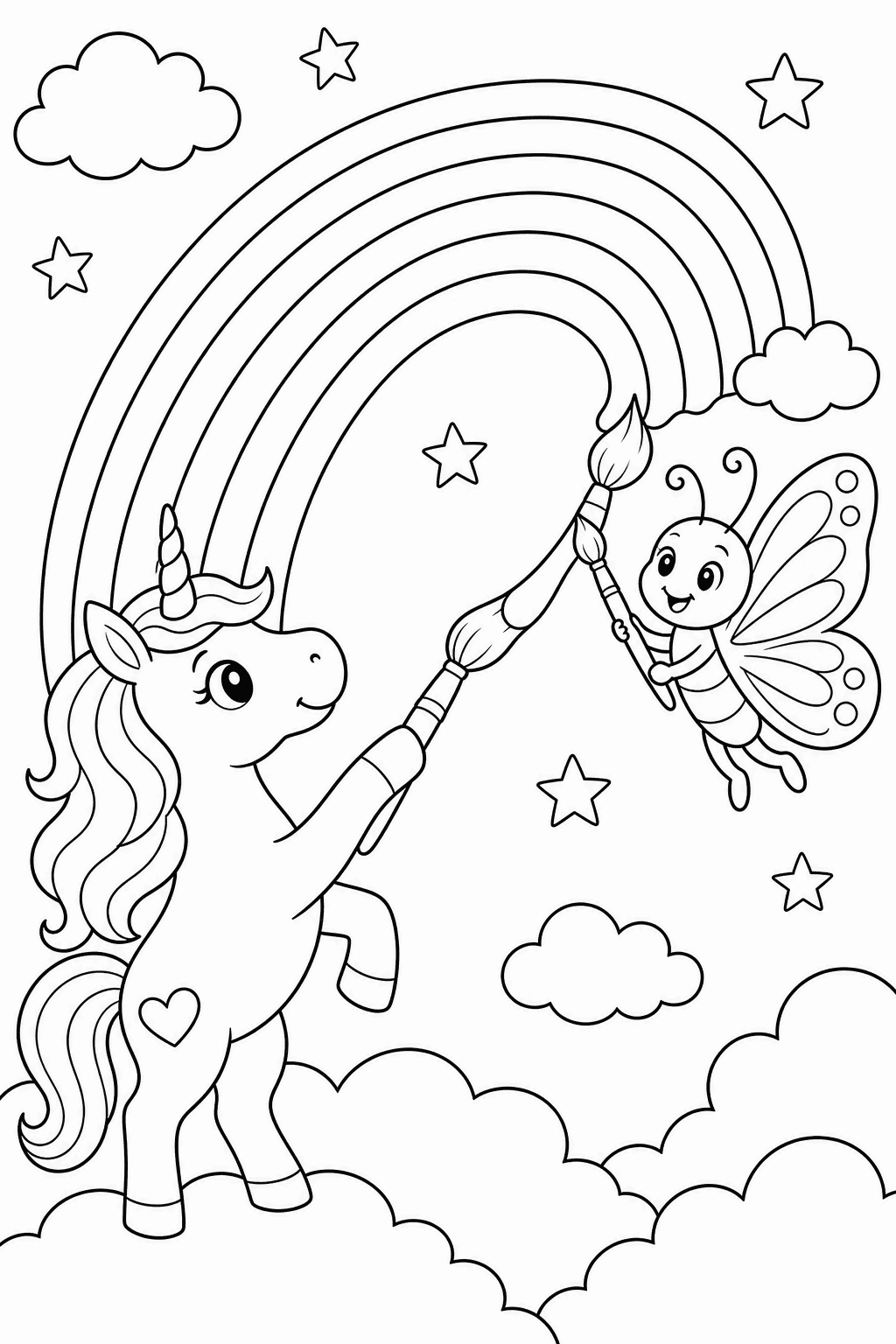 Painting a Rainbow — free printable unicorn coloring page