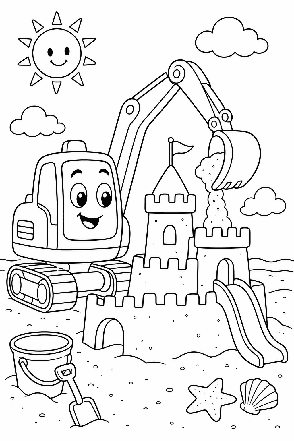 Digger Playground — free printable cars and trucks coloring page