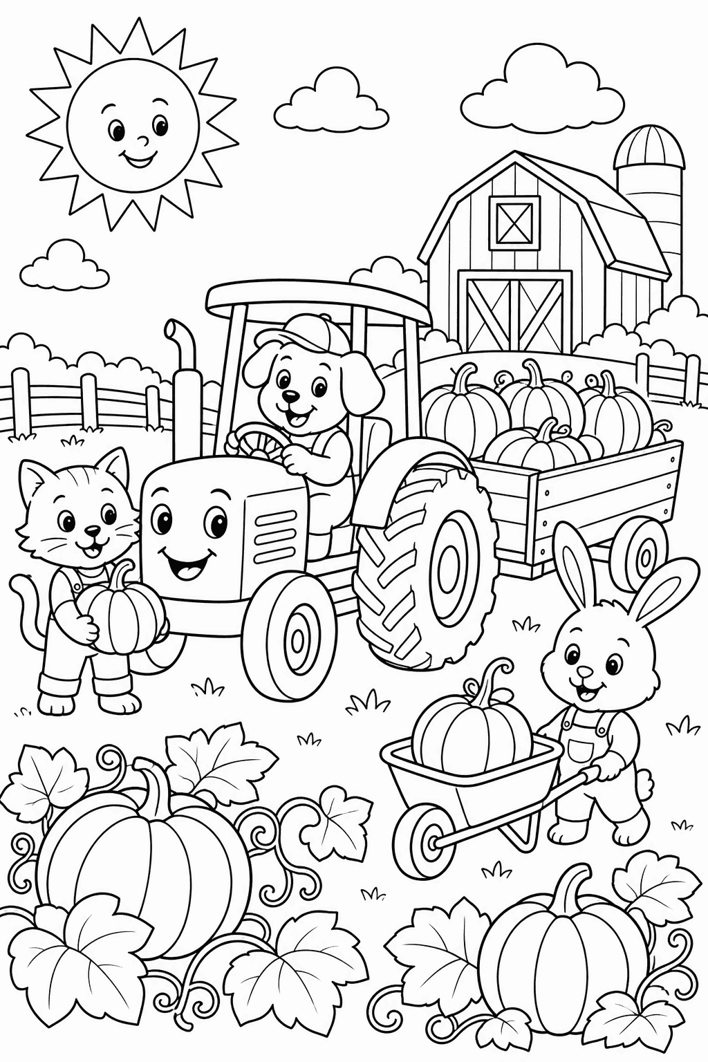 Pumpkin Tractor — free printable cars and trucks coloring page
