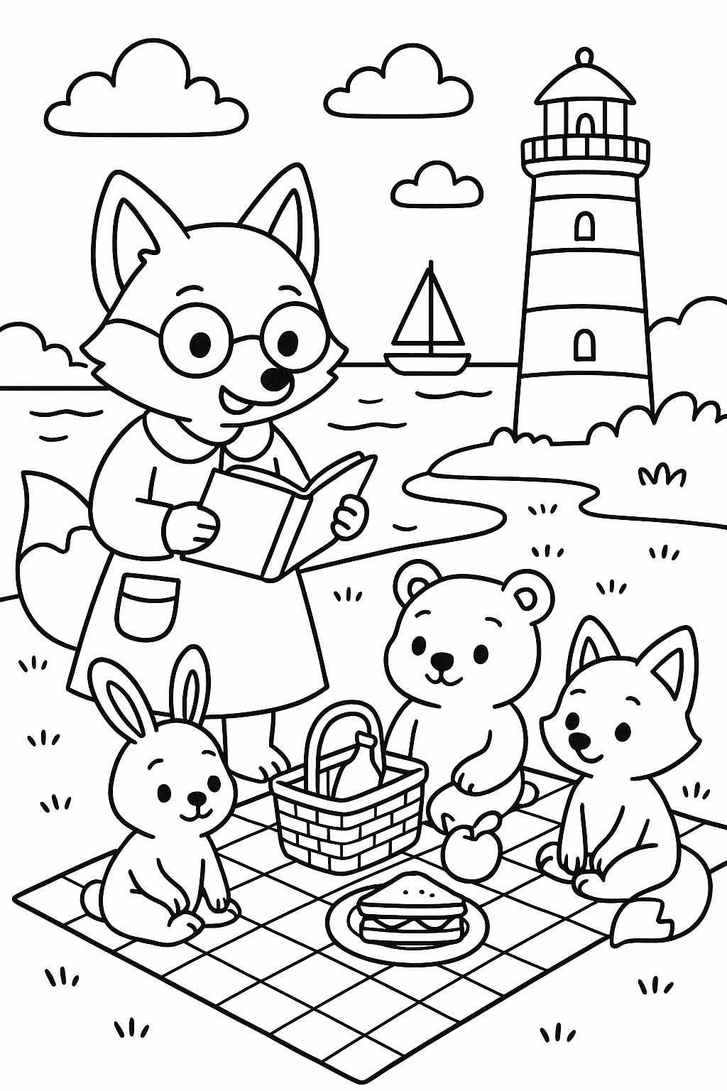 Fox Story Picnic coloring page