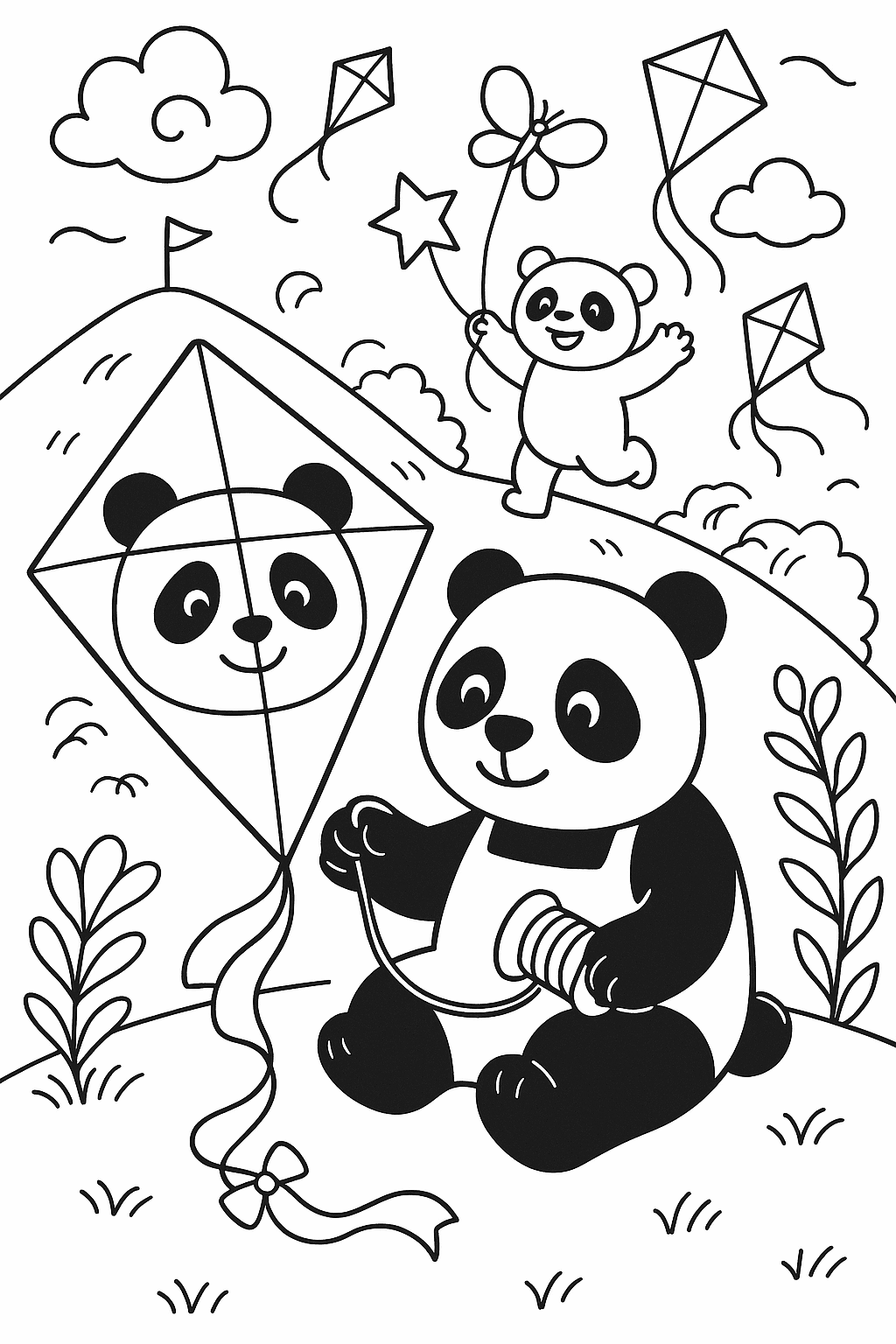 Panda Kite Festival coloring page